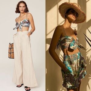 AMUR Floral Sweetheart Tie Neck Sleeveless‎ Smocked Back Bralette Crop Top XS